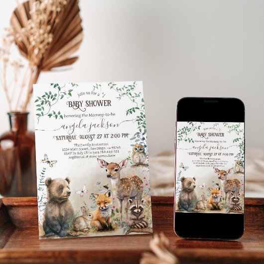 森林緑の赤ちゃんシャワー 招待状