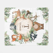 森林緑動物モノカスタムグラム名 フリースブランケット (正面(横))