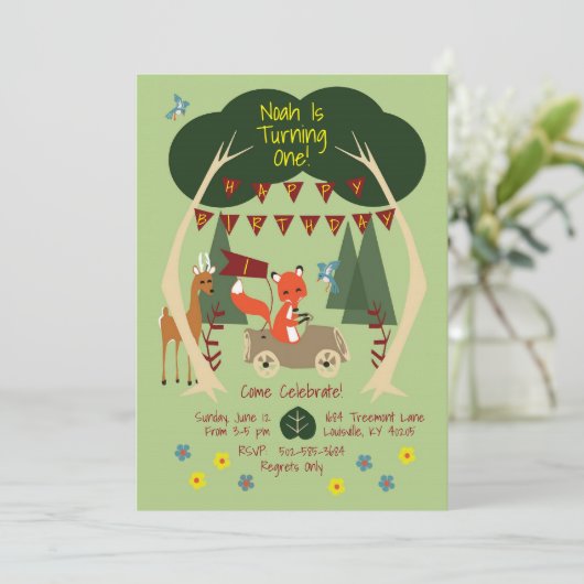 森林誕生日のパーティの招待状 招待状 (スタンド正面)