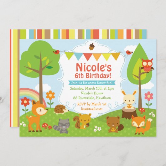 森林誕生日の招待状/森林招待状 招待状 (正面/裏面)