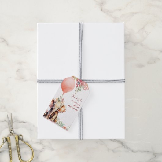 森林象の秋の気球の赤ちゃんシャワー ギフトタグ (より糸付き)