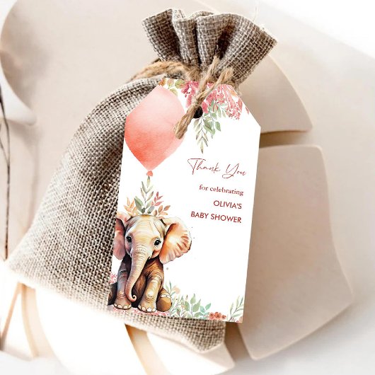 森林象の秋の気球の赤ちゃんシャワー ギフトタグ