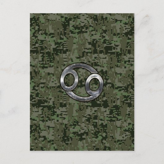 森林迷彩デジタルパターンに刻まれた蟹座のシンボル ポストカード (正面)