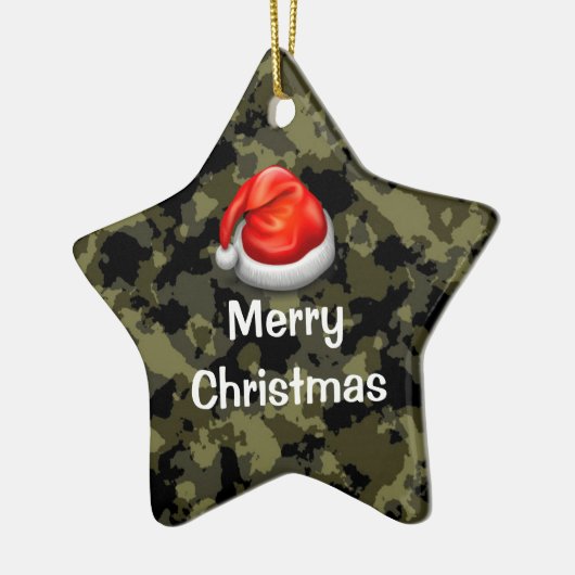 森林迷彩柄の星のメリークリスマスのオーナメント セラミックオーナメント (左)