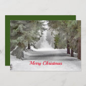 森林道路の雪の松の木の写真クリスマスフラット シーズンカード (正面/裏面)