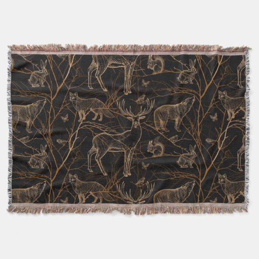 森林野生動物の鹿が暗い自然 スローブランケット (正面)
