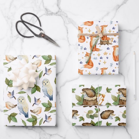 森林野生生物パターン ラッピングペーパーシート (正面)
