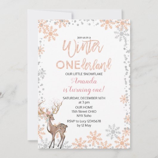 森林金ゴールドのピンクのグリッターの誕生日の招待状 招待状 (正面)