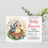 森林防鳥ガーリー赤ちゃんシャワー 招待状 (スタンド正面)