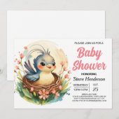 森林防鳥ガーリー赤ちゃんシャワー 招待状 (正面/裏面)