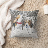 森林雪の枕のビーグル犬の子犬 クッション (ブランケット)