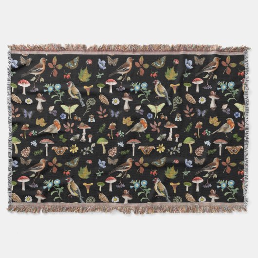 森林鳥織り綿毛毛毛布プリント スローブランケット (正面)