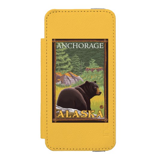 森林-アンカレッジ、アラスカのツキノワグマ INCIPIO iPhoneウォレットケース (フォリオ 正面)