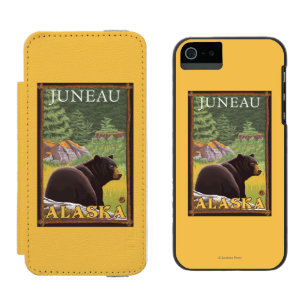 森林-ジュノー、アラスカのツキノワグマ iPhone SE/5/5sウォレットケース