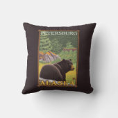 森林-ピーターズバーグ、アラスカのツキノワグマ クッション (裏面)