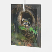 森林 |ラクーンのぞき取り ガラスオーナメント (正面左)