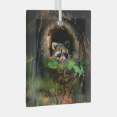 森林 |ラクーンのぞき取り ガラスオーナメント (正面右)