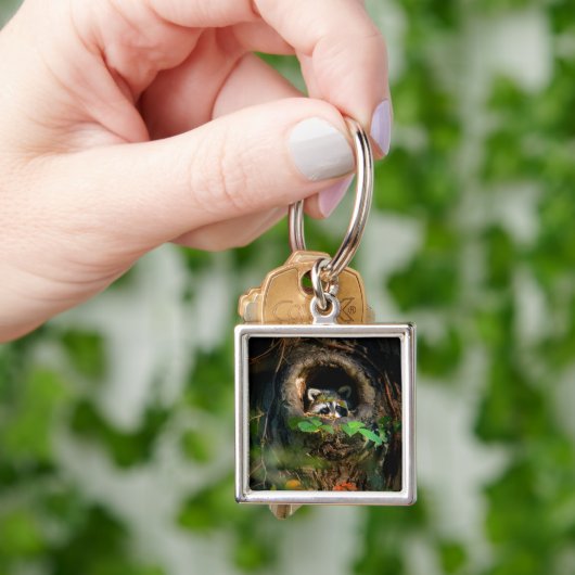 森林 |ラクーンのぞき取り キーホルダー (手)