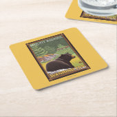 森林-レーニア山、ワシントン州のツキノワグマ スクエアペーパーコースター (アングル)