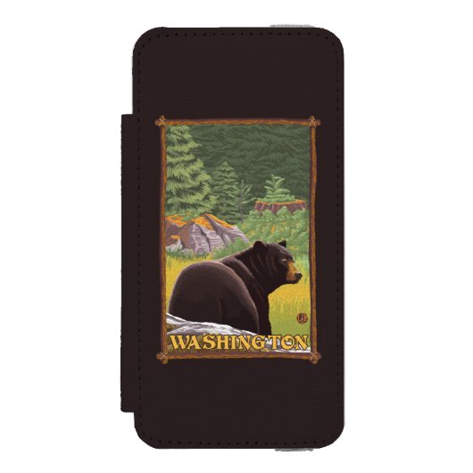 森林-ワシントン州のツキノワグマ INCIPIO iPhoneウォレットケース (フォリオ 正面)