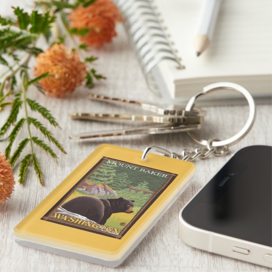 森林-ワシントン州、山のパン屋のツキノワグマ キーホルダー (正面右)