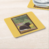 森林-北の滝、Washingtoのツキノワグマ スクエアペーパーコースター (アングル)