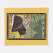 森林-北の滝、Washingtoのツキノワグマ フリースブランケット (正面(横))