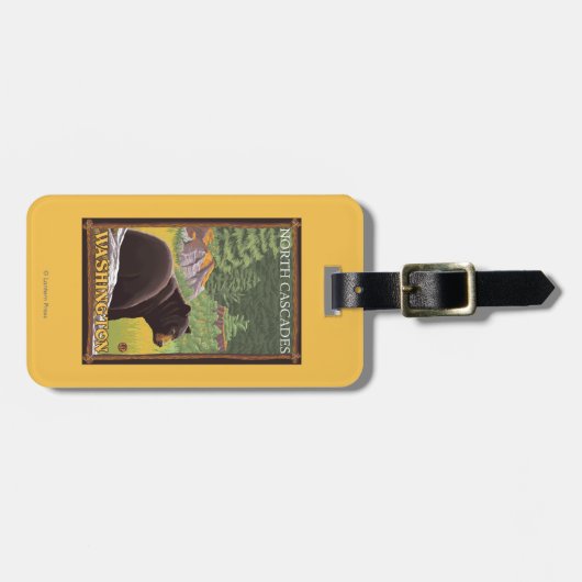 森林-北の滝、Washingtoのツキノワグマ ラゲッジタグ (正面横)