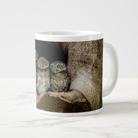 森林 |探している3つのフクロウ ジャンボコーヒーマグカップ (正面右)