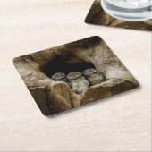 森林 |探している3つのフクロウ スクエアペーパーコースター (アングル)