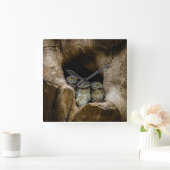 森林 |探している3つのフクロウ スクエア壁時計 (ホーム)