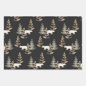 森林、斧、山の黒と石の包み ラッピングペーパーシート (正面2)