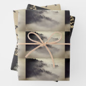 森林、斧、山の黒と石の包み ラッピングペーパーシート (インサイチュ)