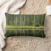 森林 Bear at Taiga Forest Northern Finland ランバークッション (ブランケット)