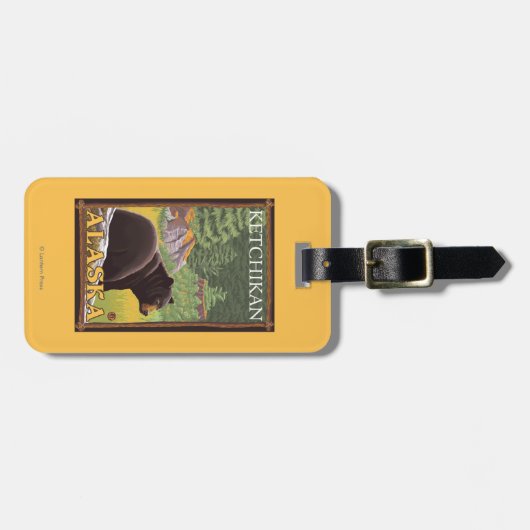 森林- Ketchikan、アラスカのツキノワグマ ラゲッジタグ (正面横)