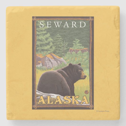森林- Seward、アラスカのツキノワグマ ストーンコースター (正面)