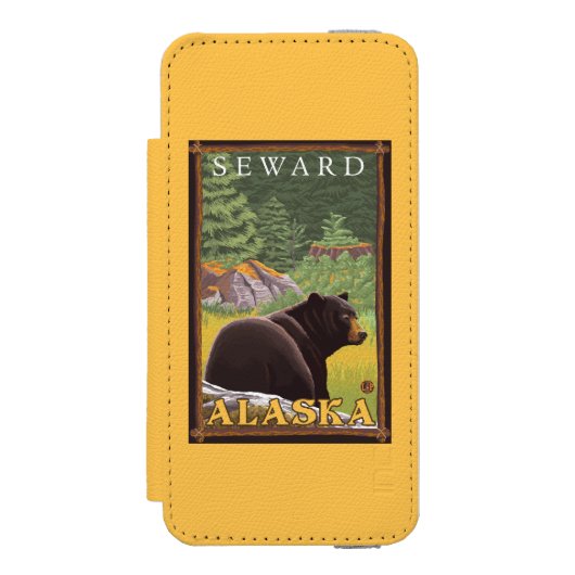 森林- Seward、アラスカのツキノワグマ Incipio iPhoneウォレットケース (フォリオ 正面)
