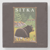 森林- Sitka、アラスカのツキノワグマ ストーンコースター (正面)