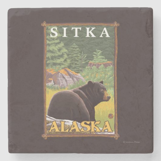 森林- Sitka、アラスカのツキノワグマ ストーンコースター (正面)
