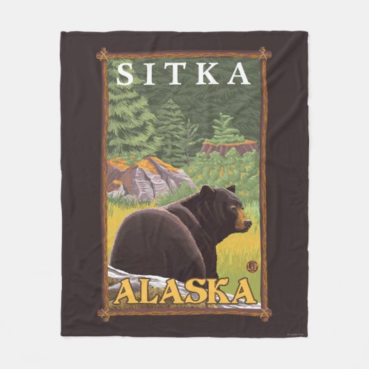 森林- Sitka、アラスカのツキノワグマ フリースブランケット (正面)