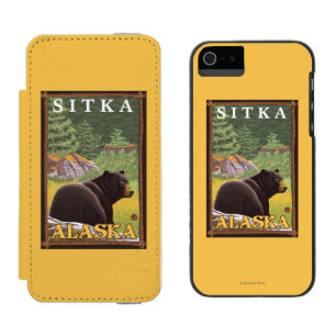 森林- Sitka、アラスカのツキノワグマ iPhone SE/5/5sウォレットケース