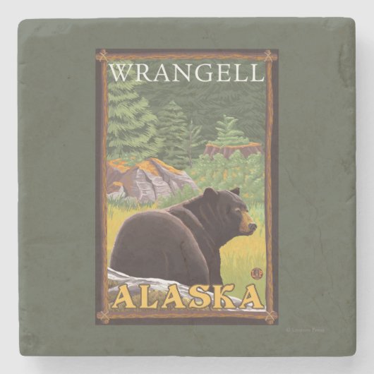 森林- Wrangell、アラスカのツキノワグマ ストーンコースター (正面)