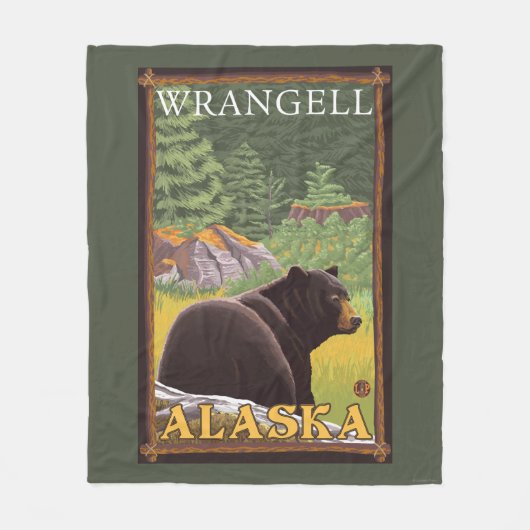 森林- Wrangell、アラスカのツキノワグマ フリースブランケット (正面)