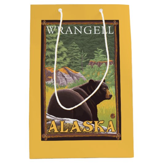 森林- Wrangell、アラスカのツキノワグマ ミディアムペーパーバッグ (正面)