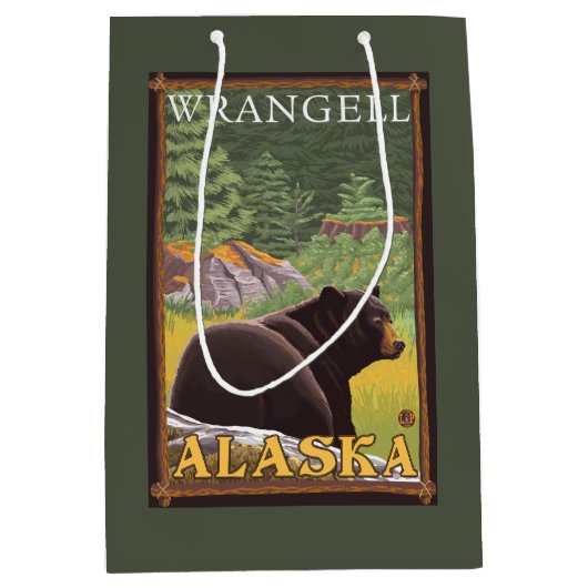 森林- Wrangell、アラスカのツキノワグマ ミディアムペーパーバッグ (正面)