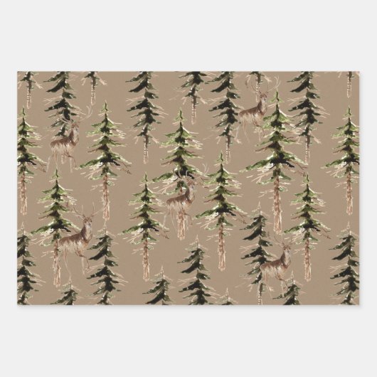 森素朴の中で鹿をクラフトする ラッピングペーパーシート (正面3)
