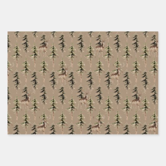 森素朴の中で鹿をクラフトする ラッピングペーパーシート (正面)