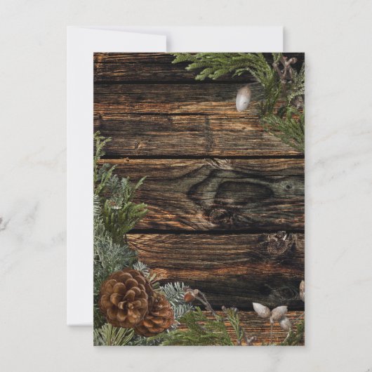 森素朴の暗い木結婚の常緑枝 招待状 (裏面)