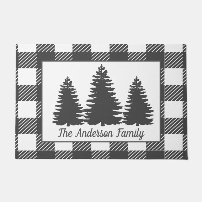 森素朴の木とバッファローチェックのプレイド ドアマット (正面)