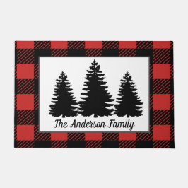 森素朴の木とバッファローチェックのプレイド ドアマット